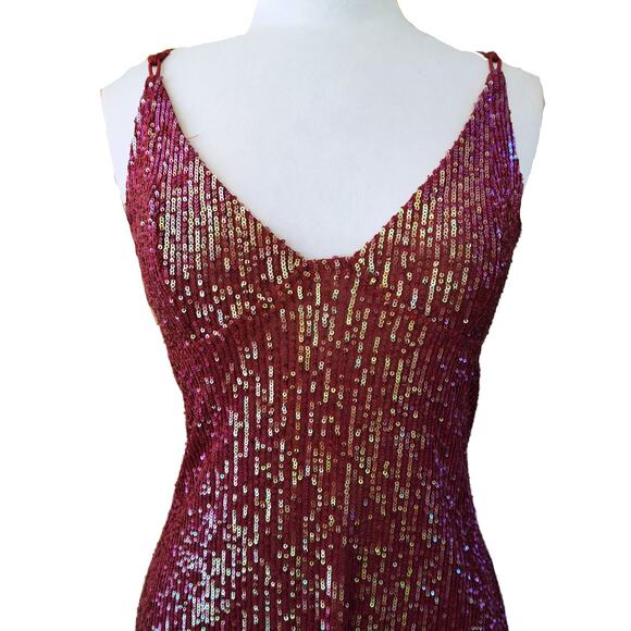 Free People Gold Rush Sequin Mini Dress in Wine Size Small Party Prom Mesh - Picture 8 of 12